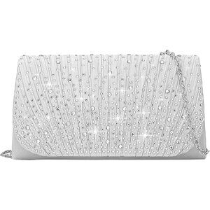Women Silver Envelope Imported Magnetic Purse Rhinestone Envelope Party Handbag